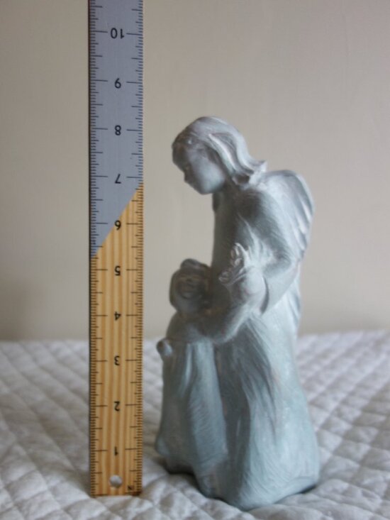 Isabel Bloom Art Sculpture Figurine Mother & Child Cradling  Vntg 2001 ISABEL BLOOM Greenish Hue Concrete Art Sculpture Mother Angel Child Bu